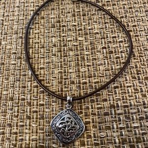 Lia Sophia brown corded necklace with silver pendant
